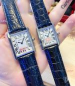 Best Replica Cartier Tank Solo Couple Watches White Dial Leather Strap